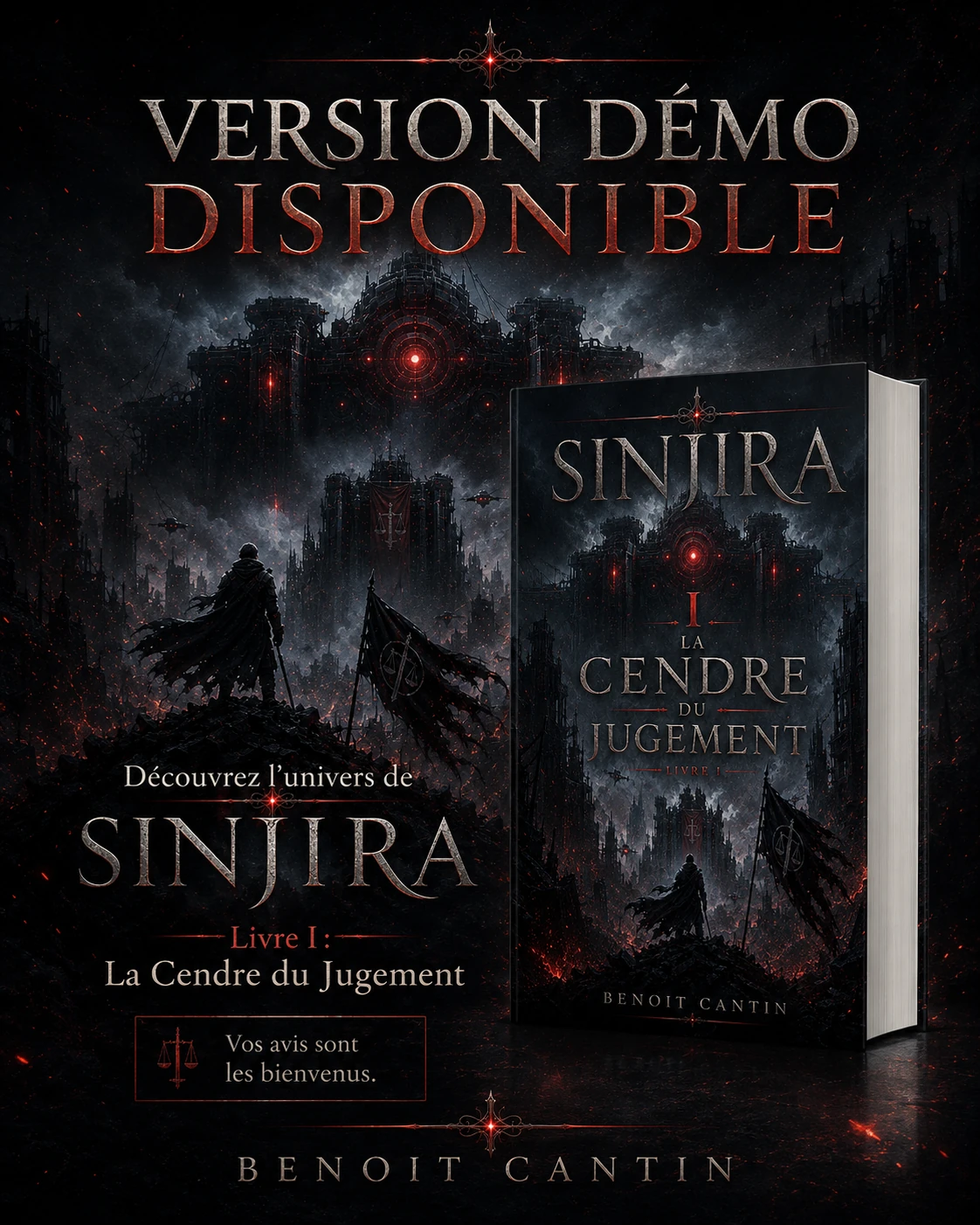Visuel officiel annonçant la version démo de SINJIRA™ — La Cendre du Jugement